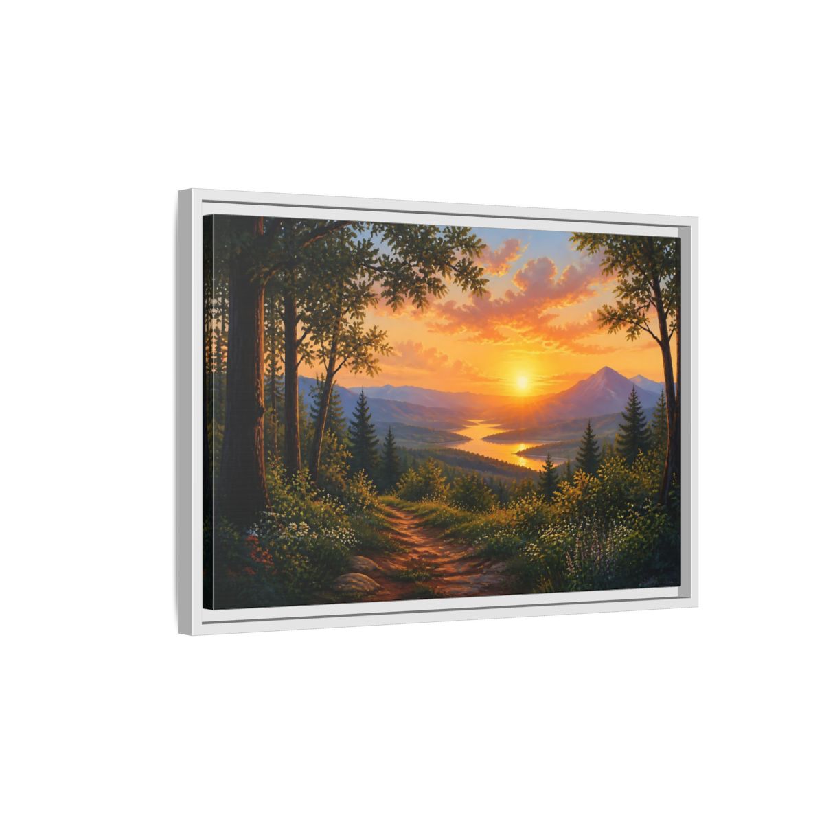 Side Mockup 1. Golden Mountain Sunset shown as framed canvas print