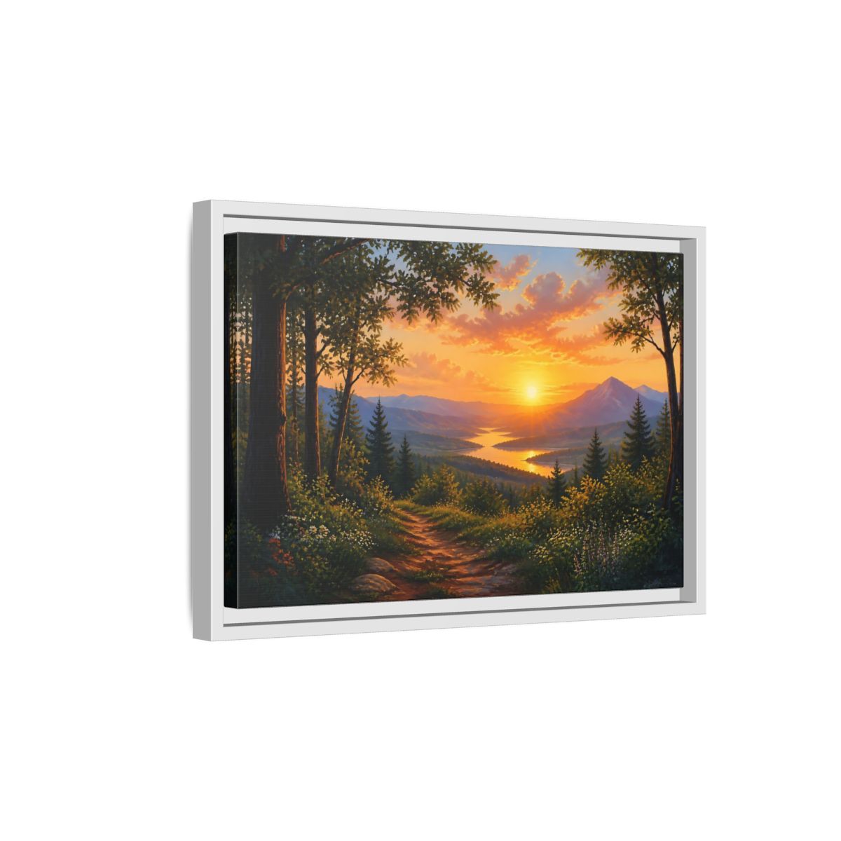 Side Mockup 4. Golden Mountain Sunset shown as framed canvas print