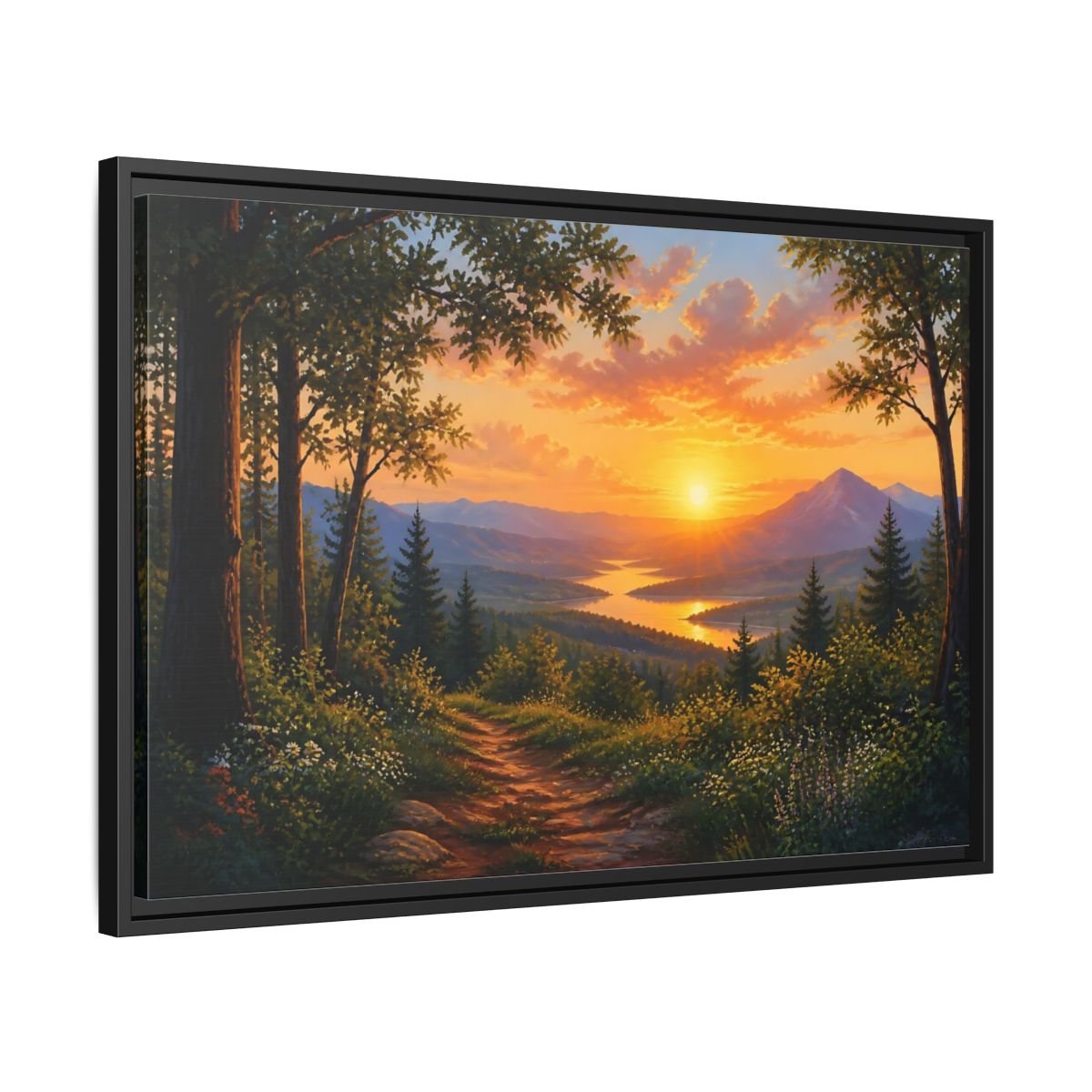 Side Mockup 14. Golden Mountain Sunset shown as framed canvas print