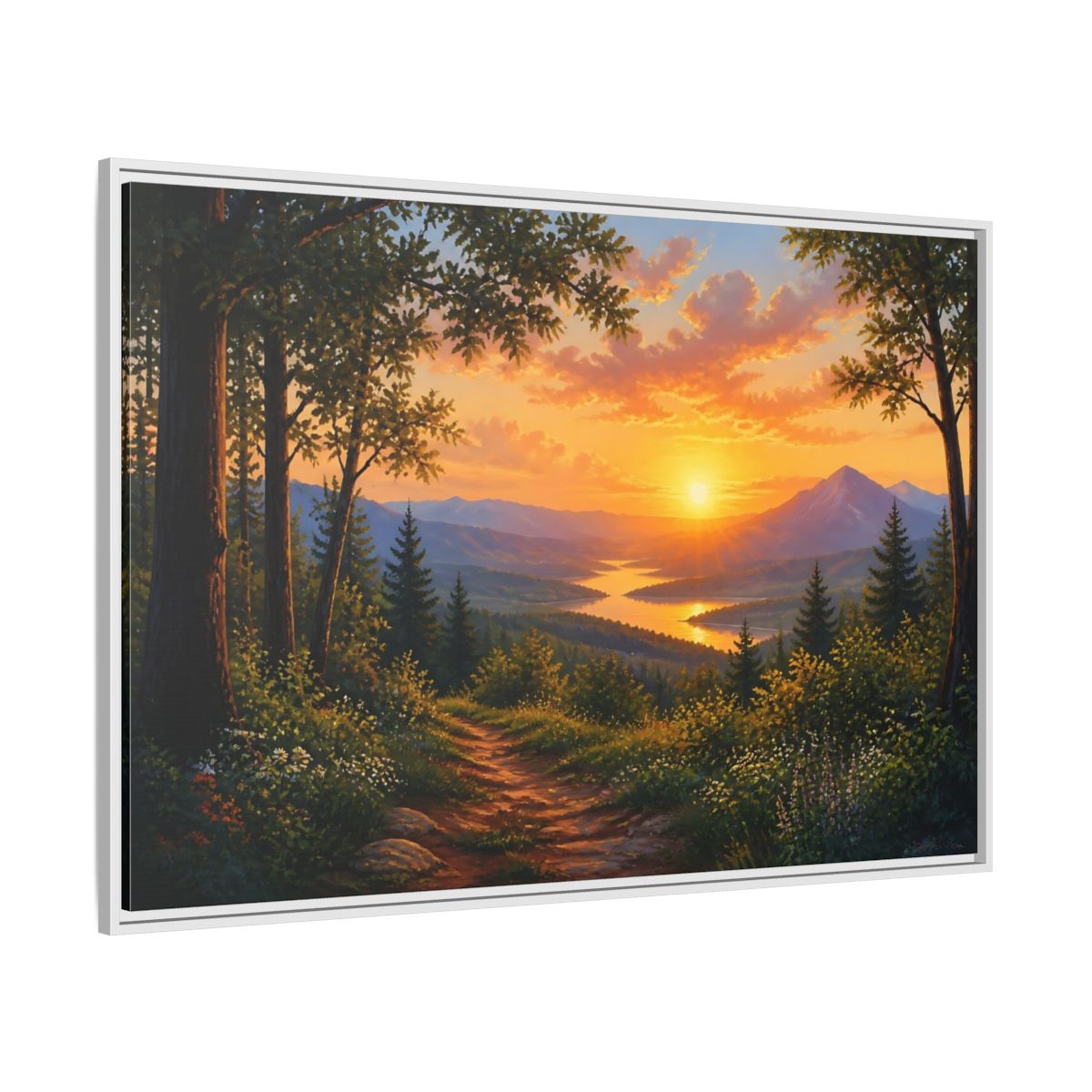 Side Mockup 7. Golden Mountain Sunset shown as framed canvas print