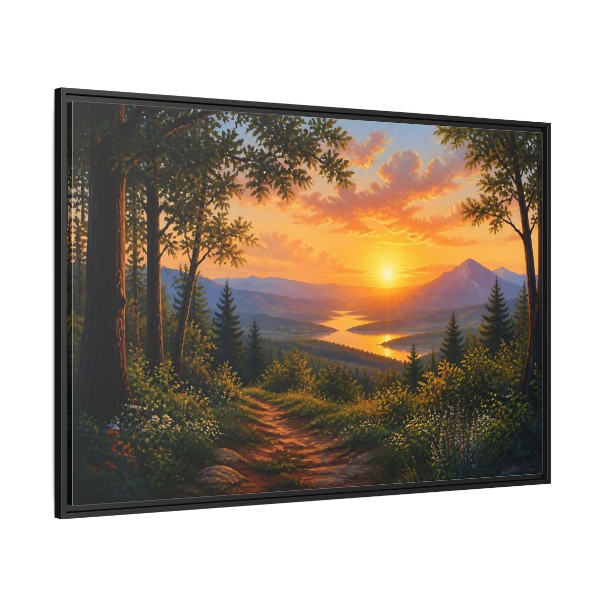Side Mockup 12. Golden Mountain Sunset shown as framed canvas print
