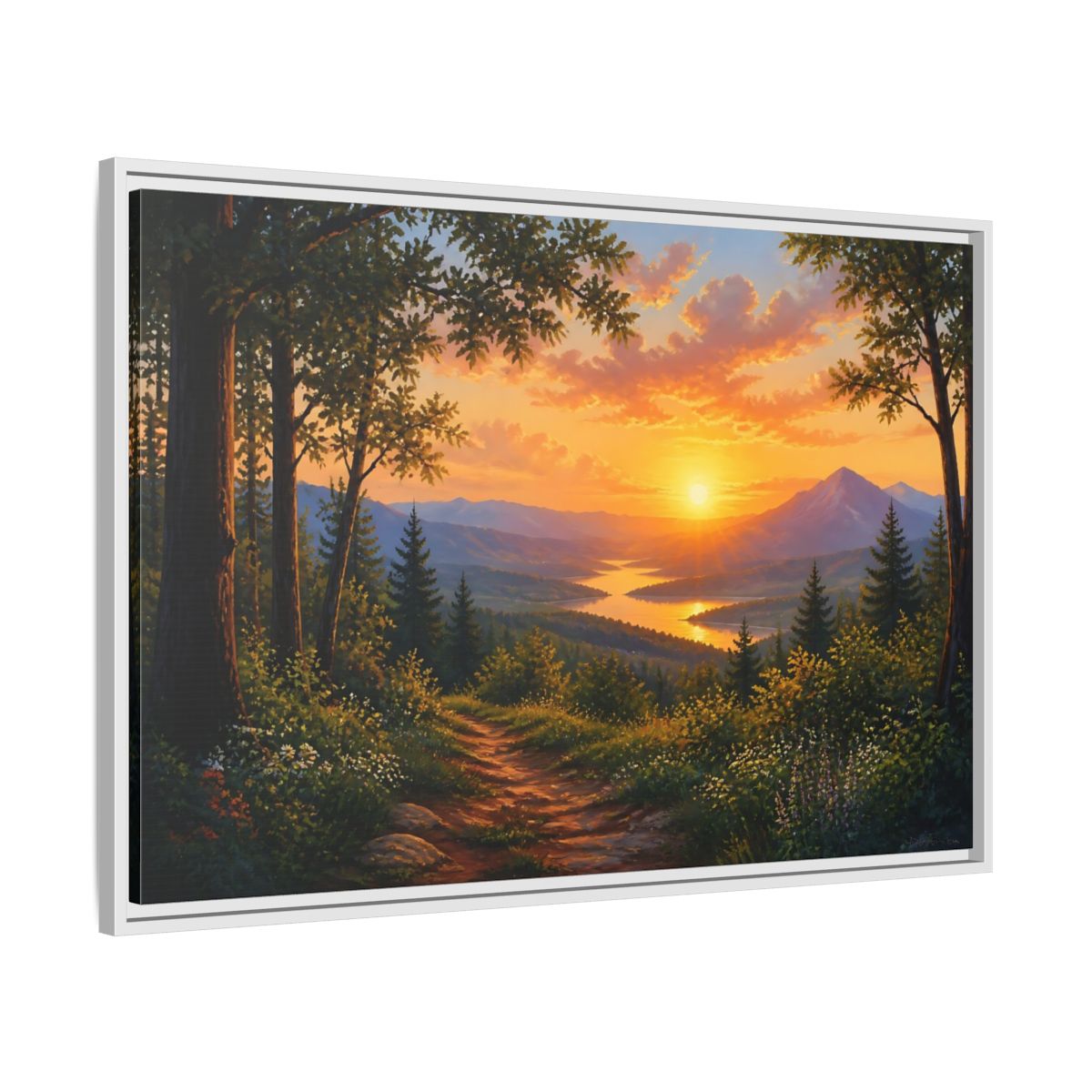 Side Mockup 9. Golden Mountain Sunset shown as framed canvas print