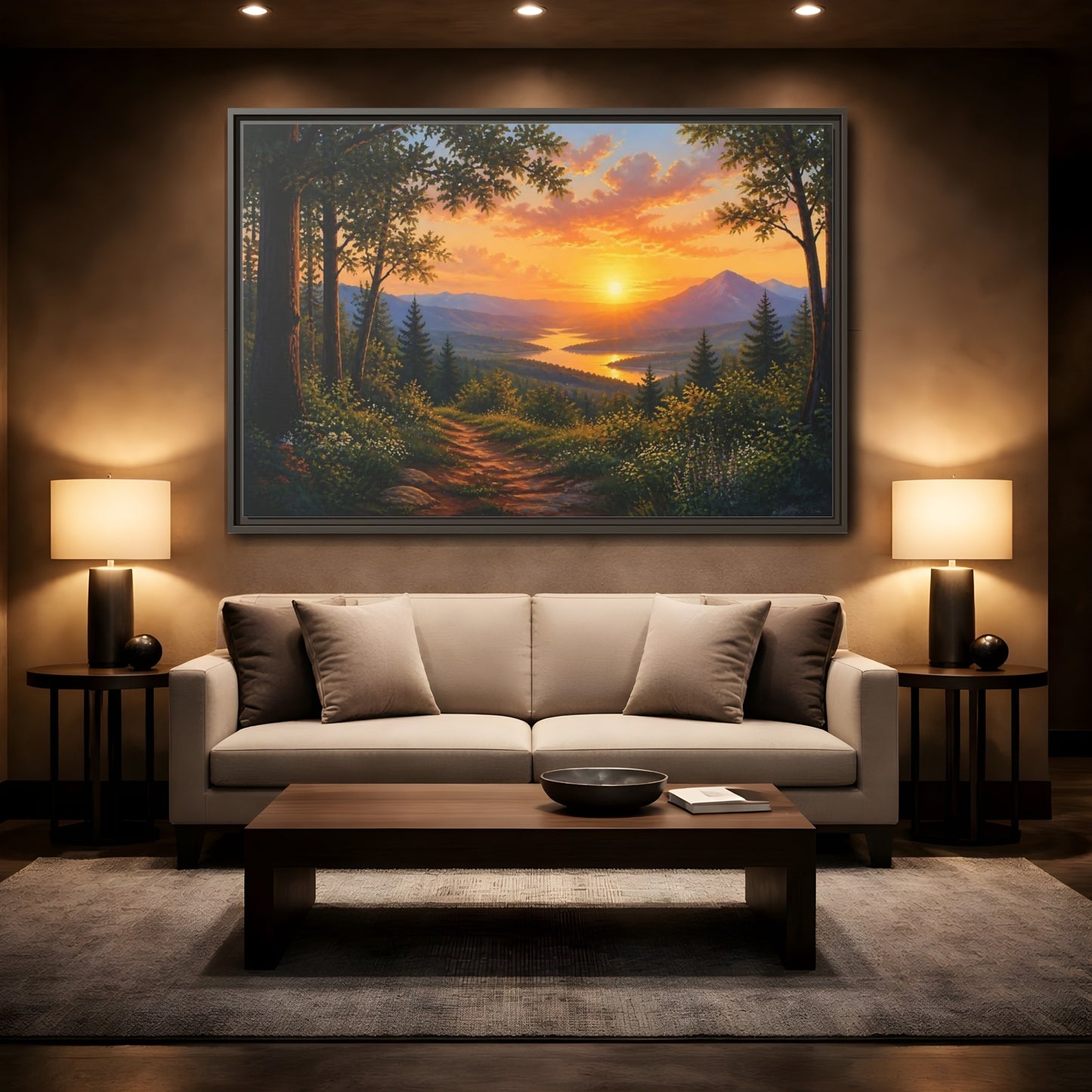 Mockup 2. Golden Mountain Sunset shown as framed canvas print