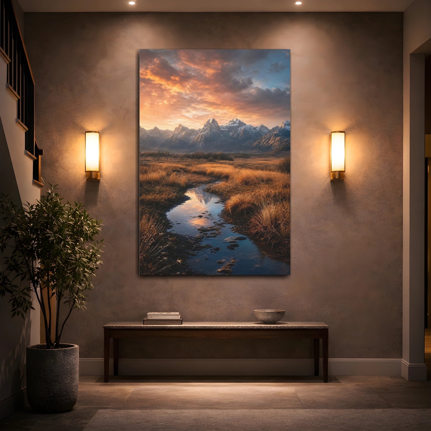 Mockup 2. Golden Mountain Sunset shown as canvas print