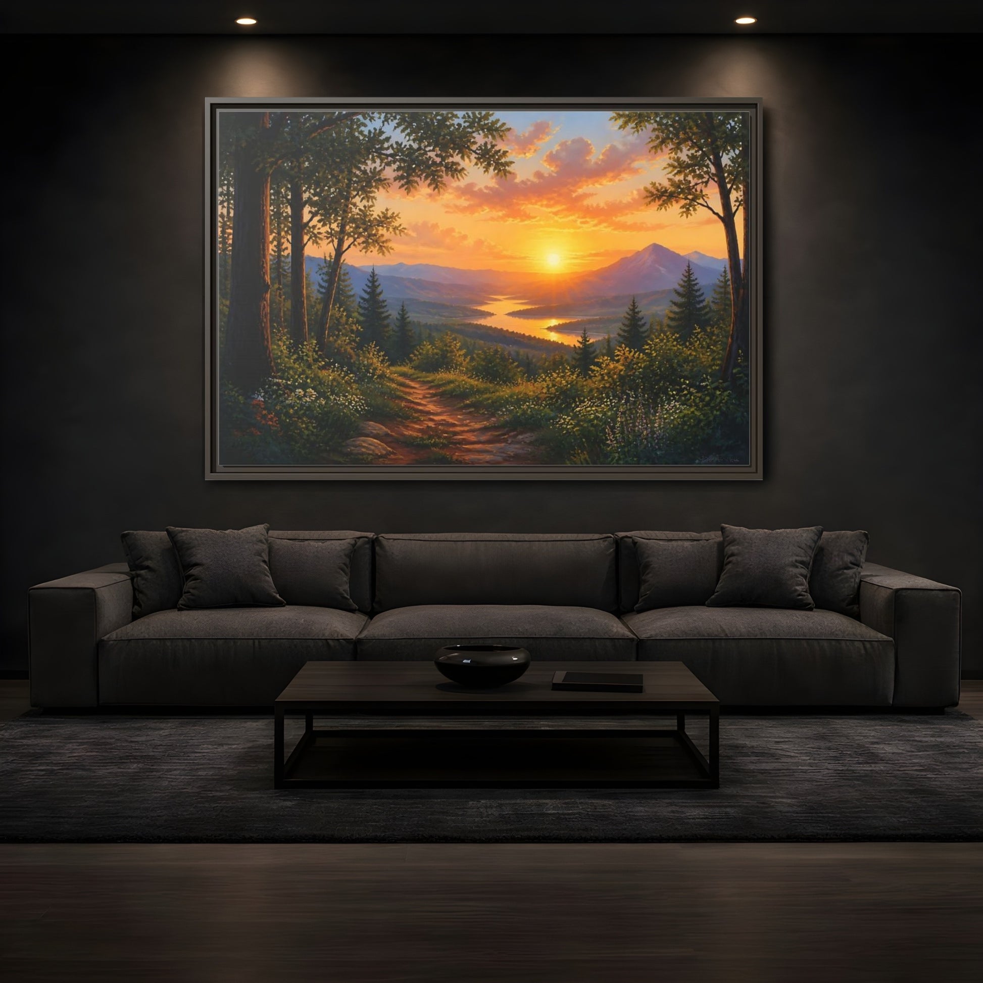 Mockup 3. Golden Mountain Sunset shown as framed canvas print