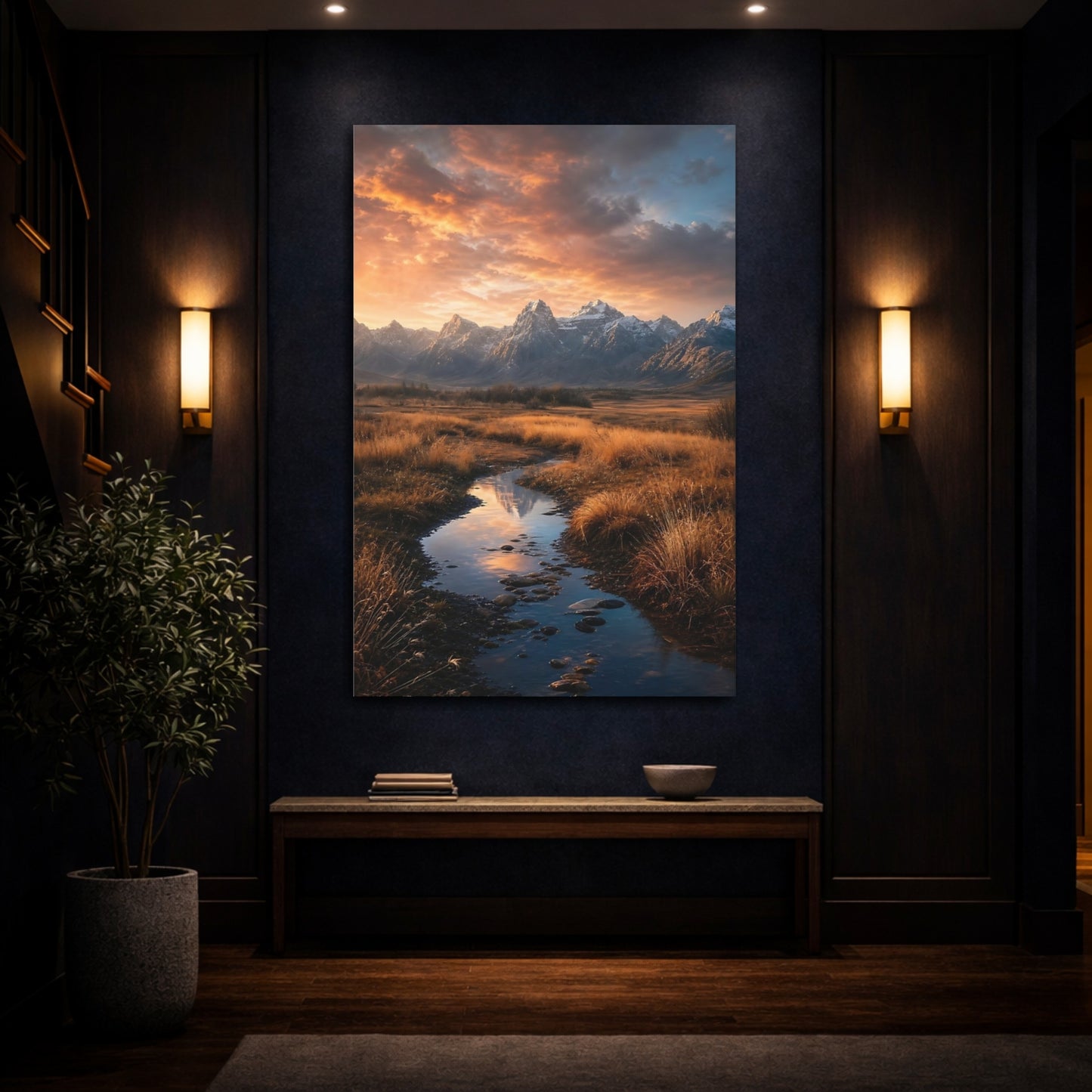Mockup 4. Golden Mountain Sunset shown as canvas print
