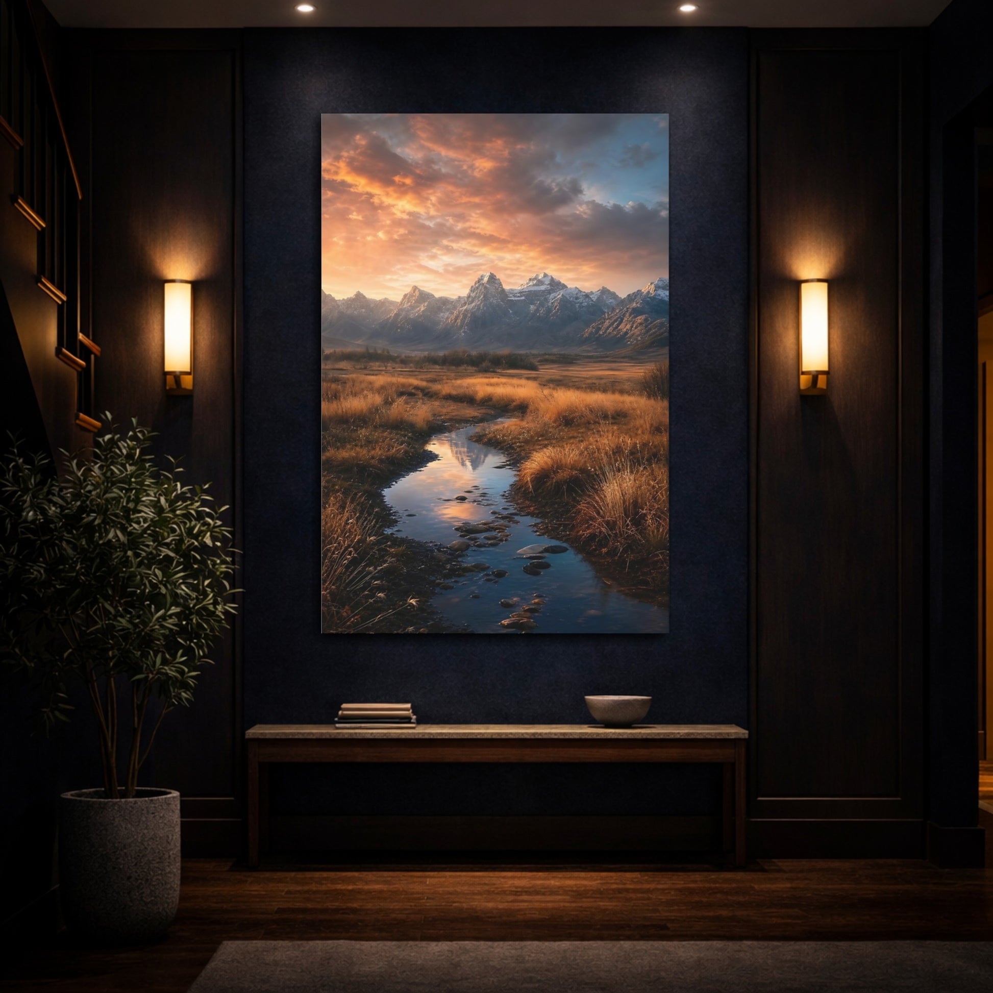 Mockup 4. Golden Mountain Sunset shown as canvas print