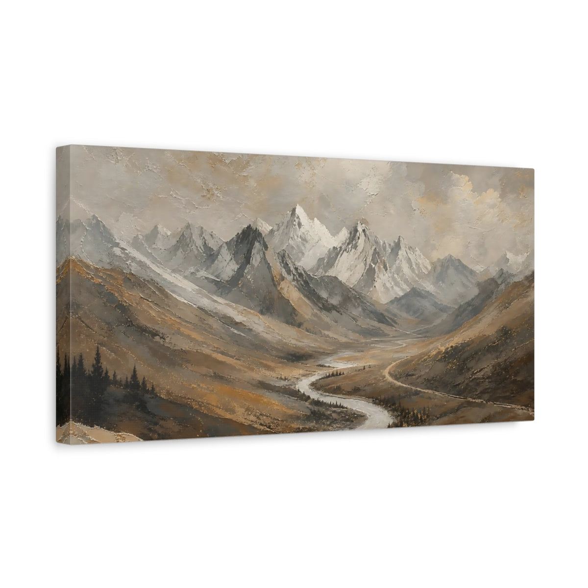 Side Mockup 3. Golden Mountain Valley shown as canvas print