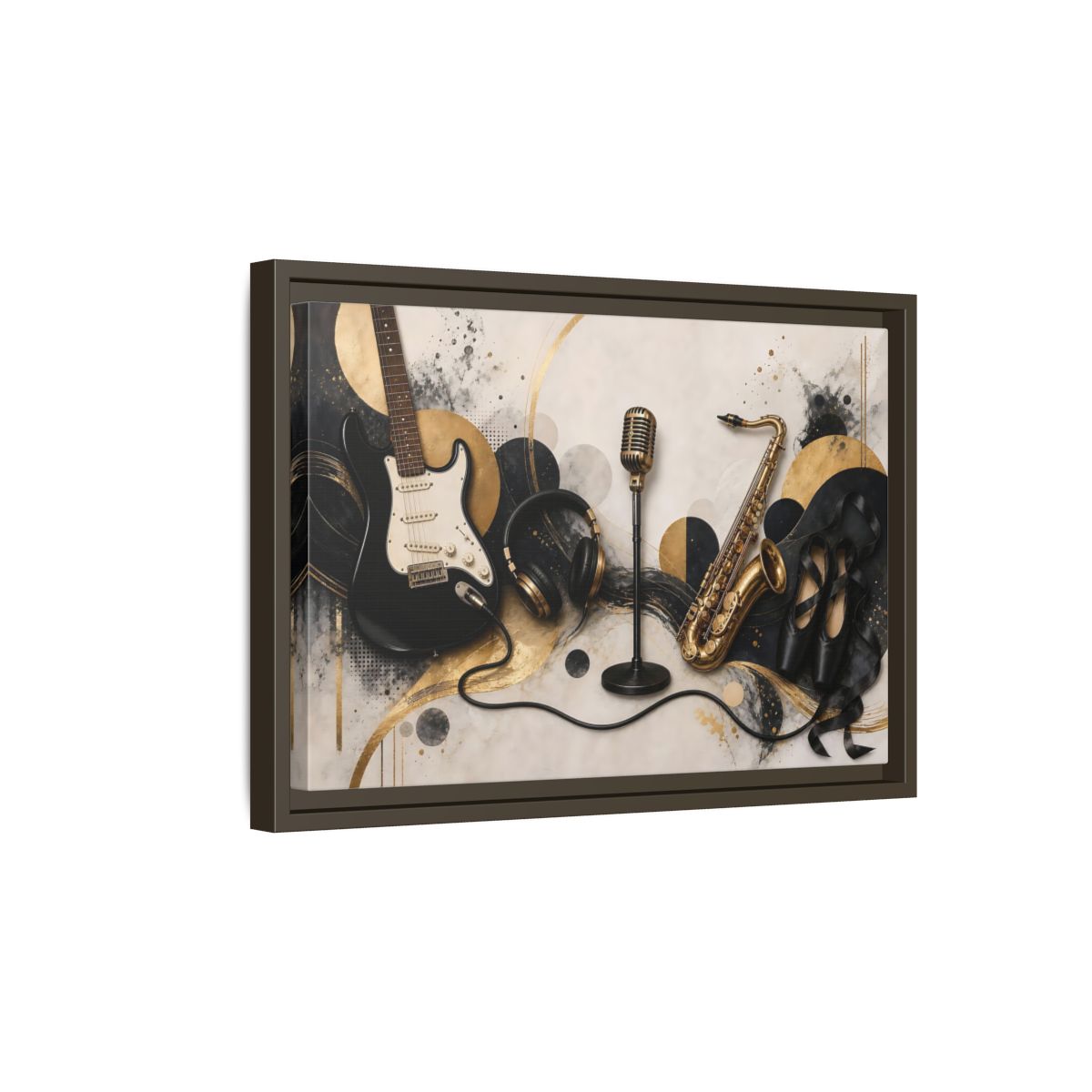 Side Mockup 5. Golden Music Ensemble shown as framed canvas print