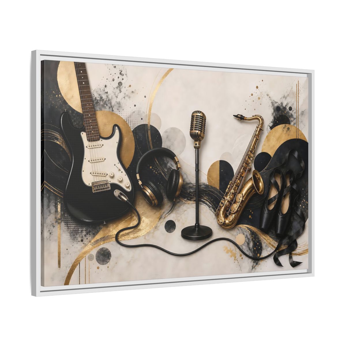 Side Mockup 9. Golden Music Ensemble shown as framed canvas print