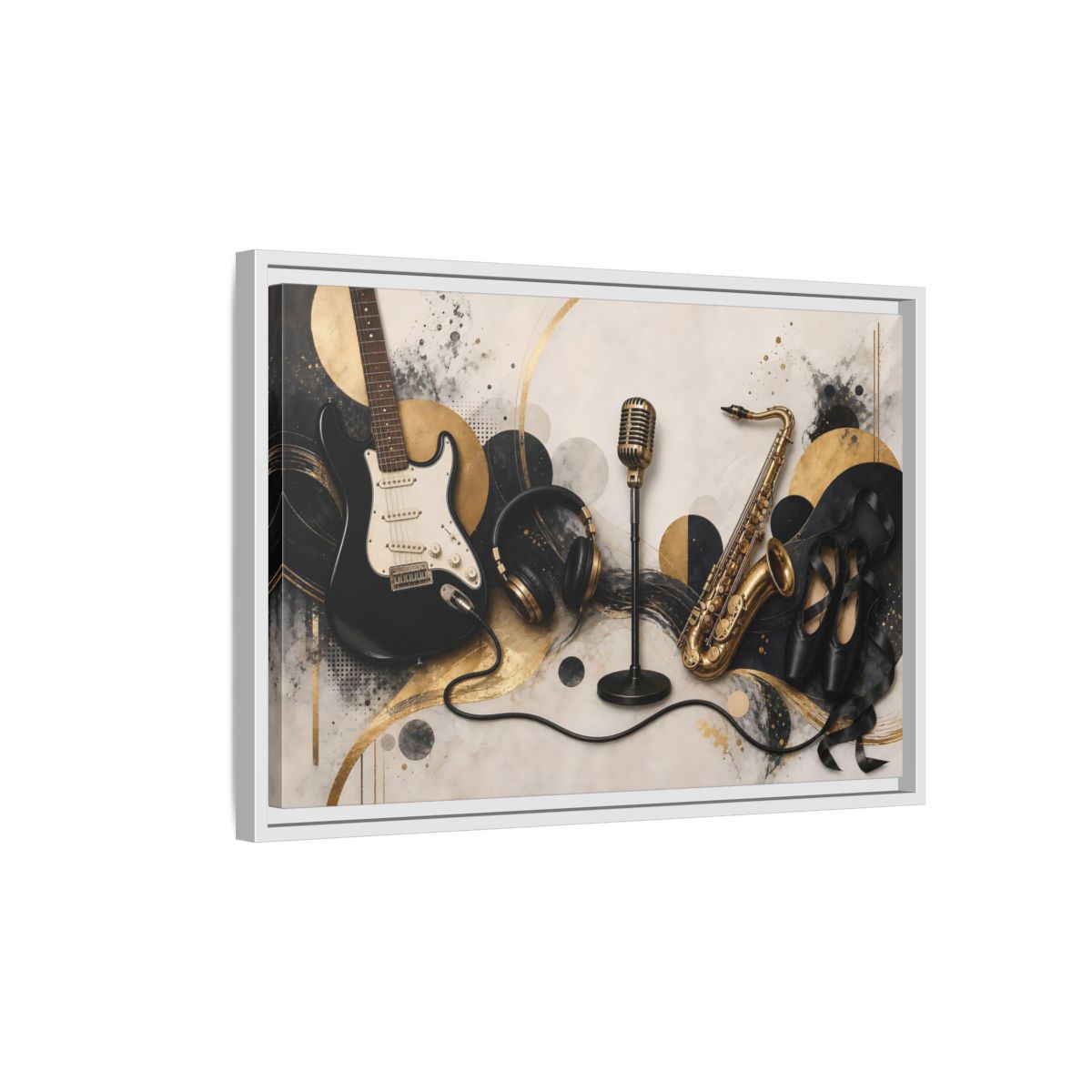Side Mockup 1. Golden Music Ensemble shown as framed canvas print