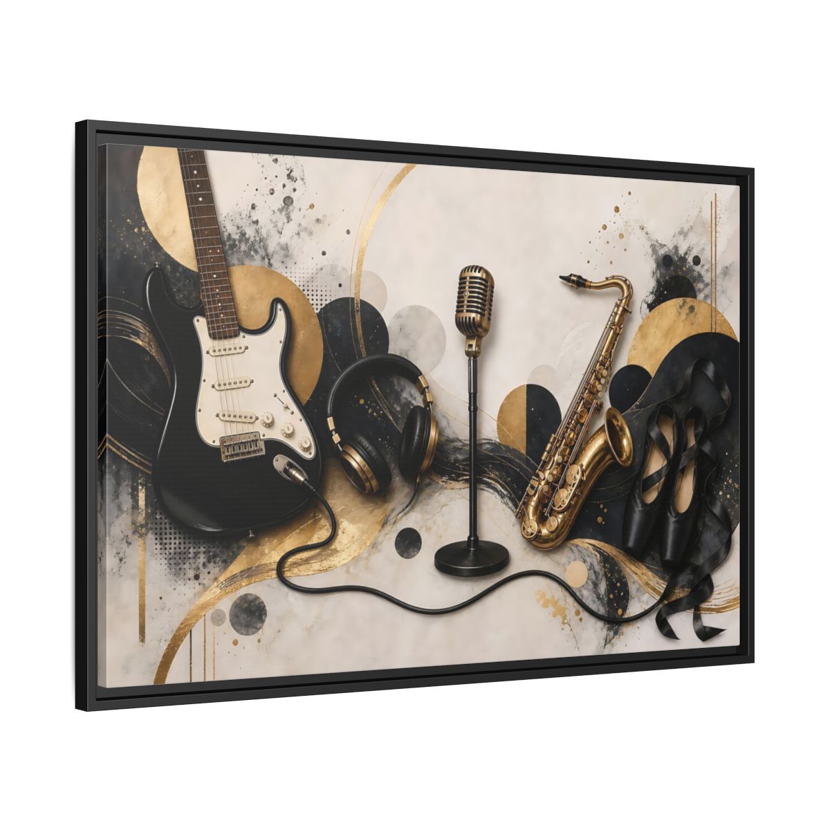 Side Mockup 13. Golden Music Ensemble shown as framed canvas print