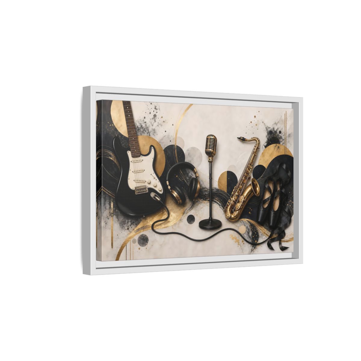 Side Mockup 4. Golden Music Ensemble shown as framed canvas print