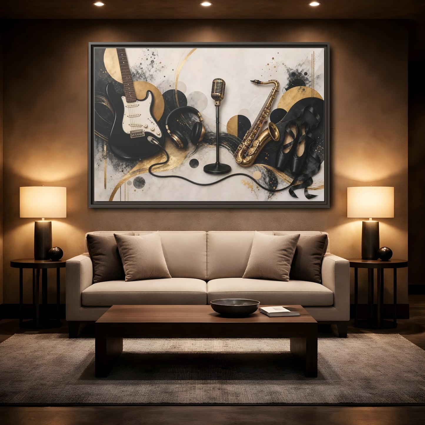 Mockup 2. Golden Music Ensemble shown as framed canvas print