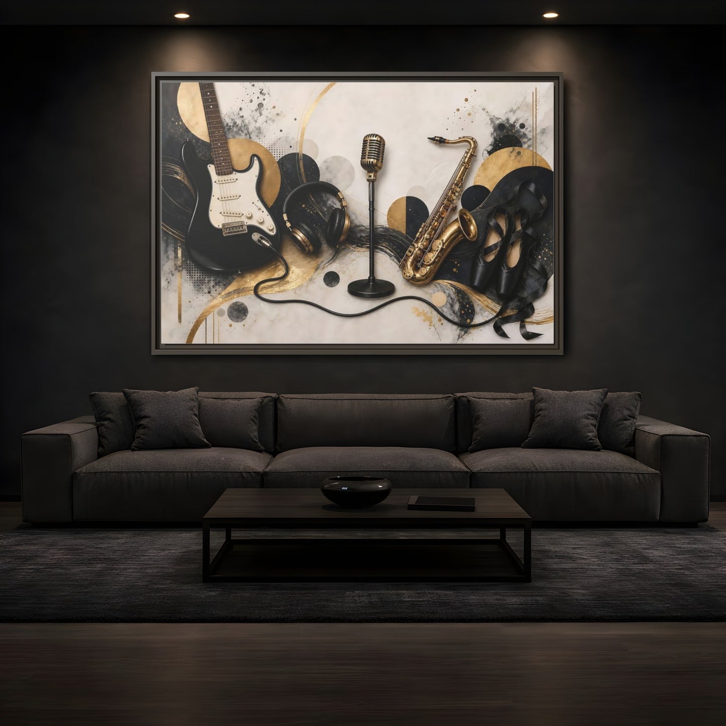 Mockup 3. Golden Music Ensemble shown as framed canvas print