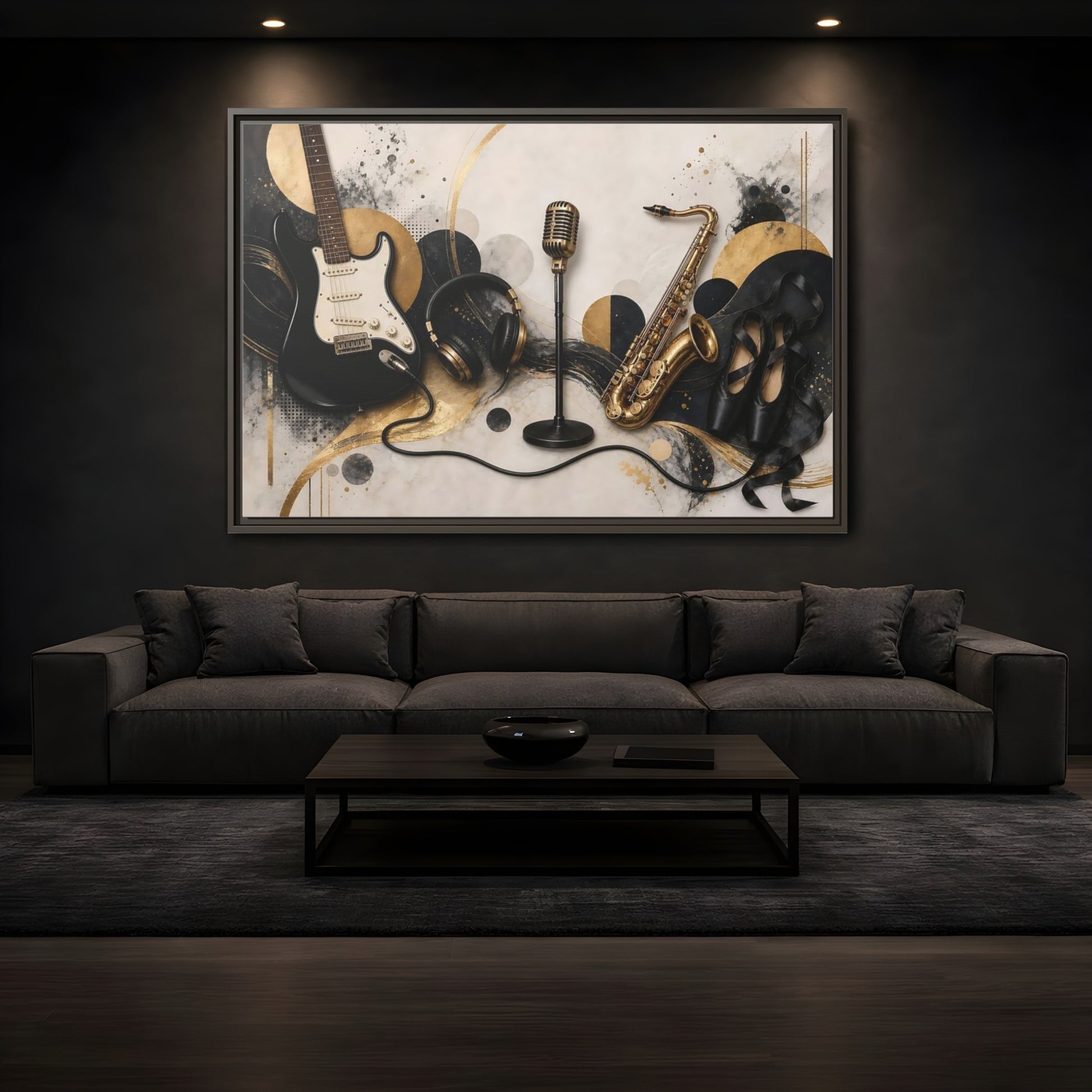 Mockup 3. Golden Music Ensemble shown as framed canvas print