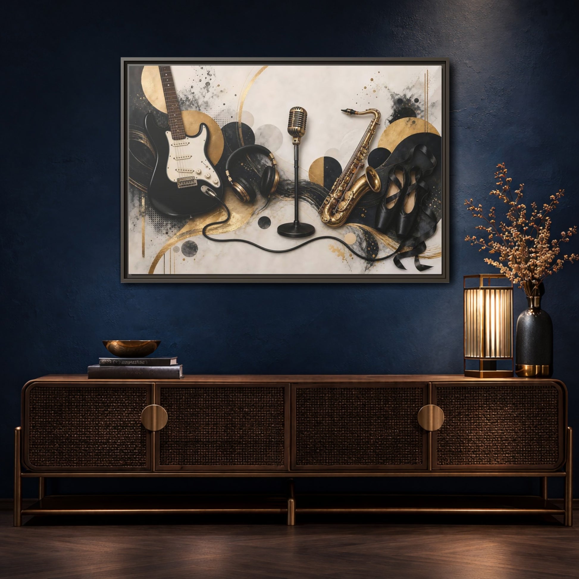 Mockup 4. Golden Music Ensemble shown as framed canvas print