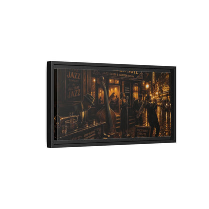 Side Mockup 8. Golden Note Jazz Night shown as framed canvas print
