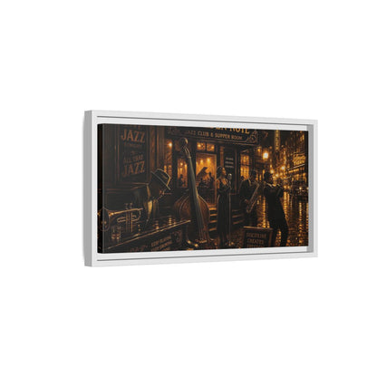 Side Mockup 6. Golden Note Jazz Night shown as framed canvas print