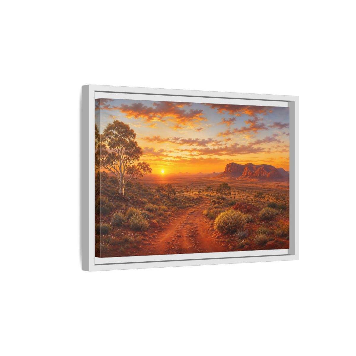 Side Mockup 4. Golden Outback Sunset shown as framed canvas print