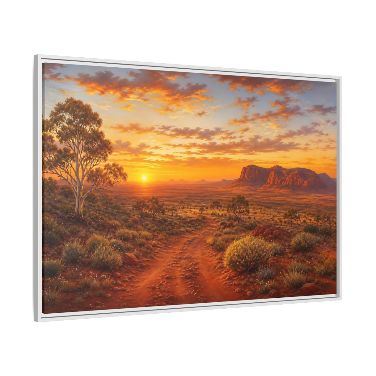Side Mockup 7. Golden Outback Sunset shown as framed canvas print