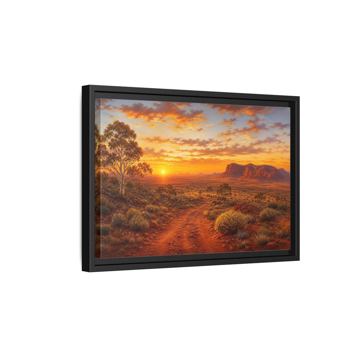Side Mockup 6. Golden Outback Sunset shown as framed canvas print