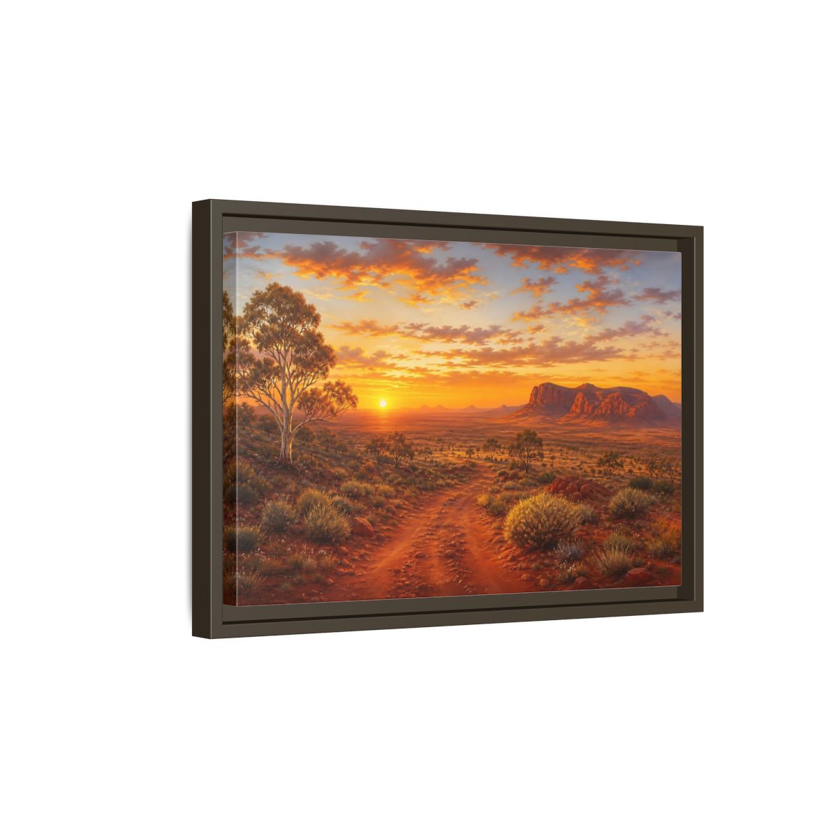 Side Mockup 5. Golden Outback Sunset shown as framed canvas print