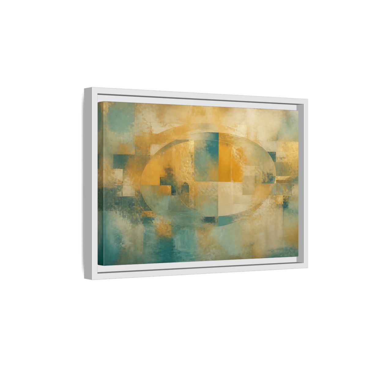 Side Mockup 4. Golden Oval Layers shown as framed canvas print