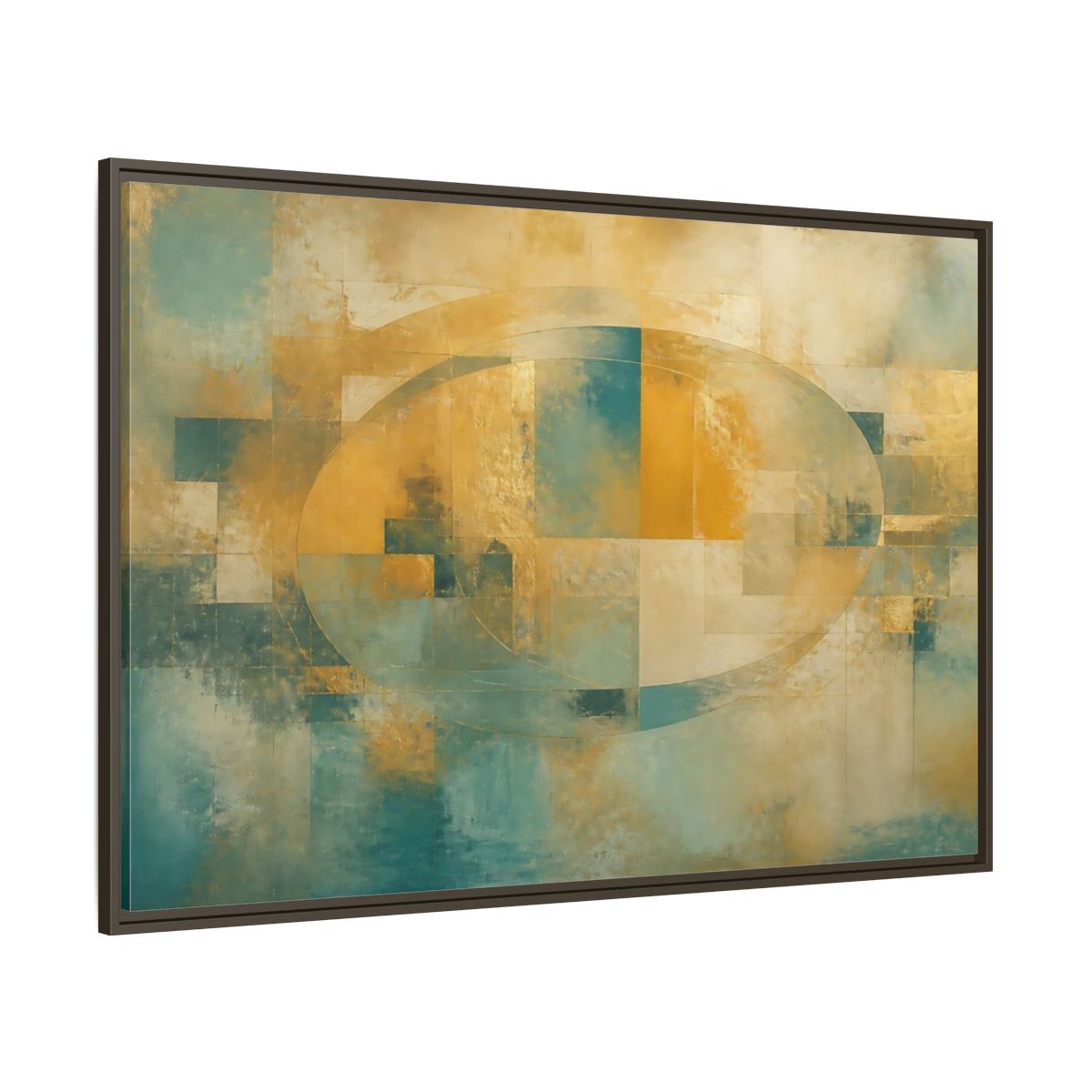 Side Mockup 8. Golden Oval Layers shown as framed canvas print