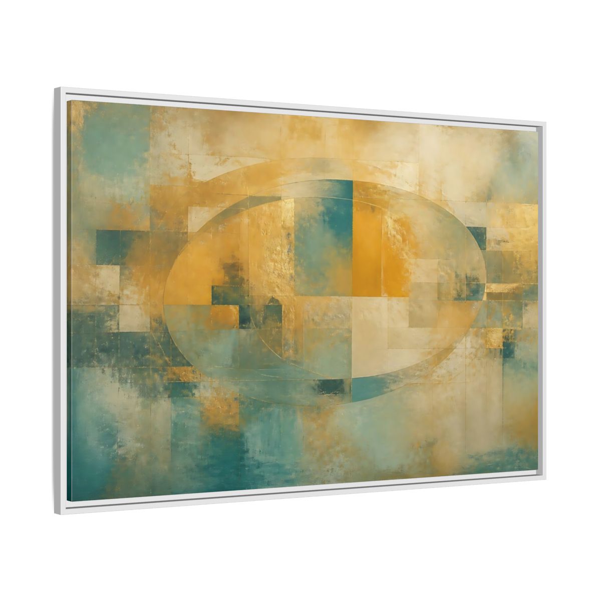 Side Mockup 7. Golden Oval Layers shown as framed canvas print