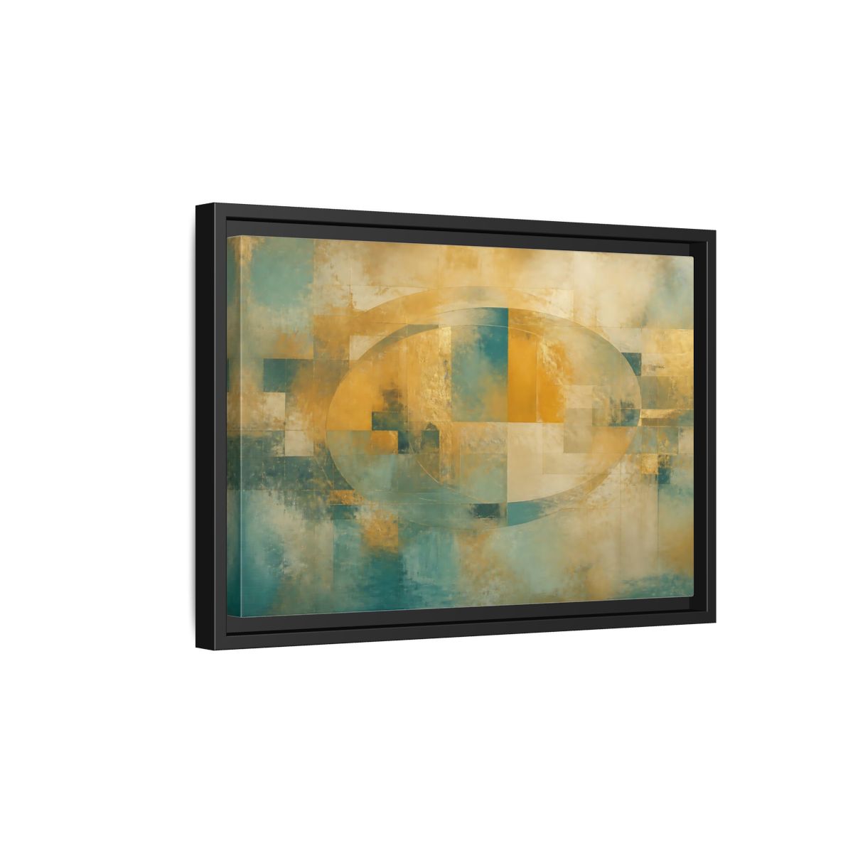 Side Mockup 6. Golden Oval Layers shown as framed canvas print
