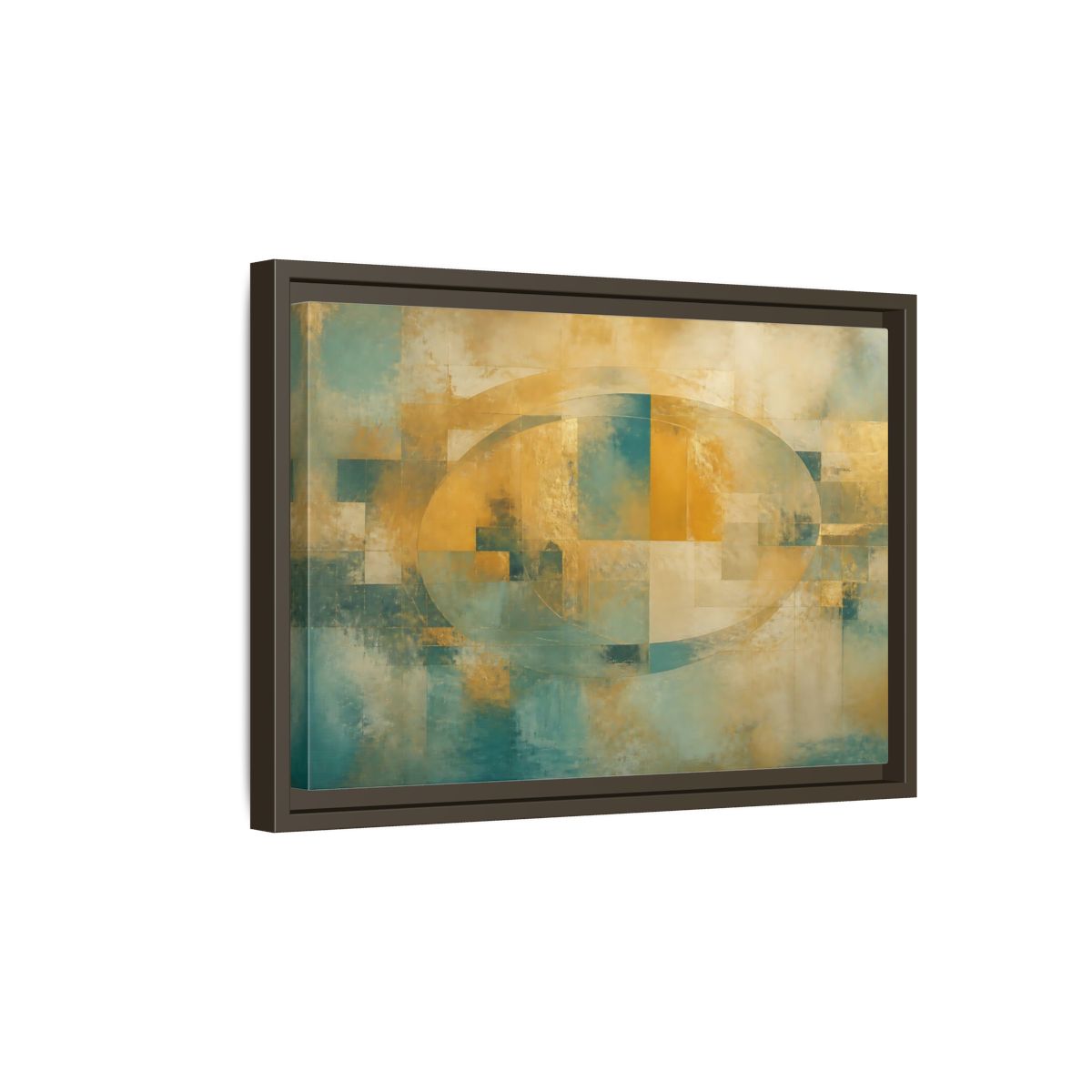 Side Mockup 5. Golden Oval Layers shown as framed canvas print