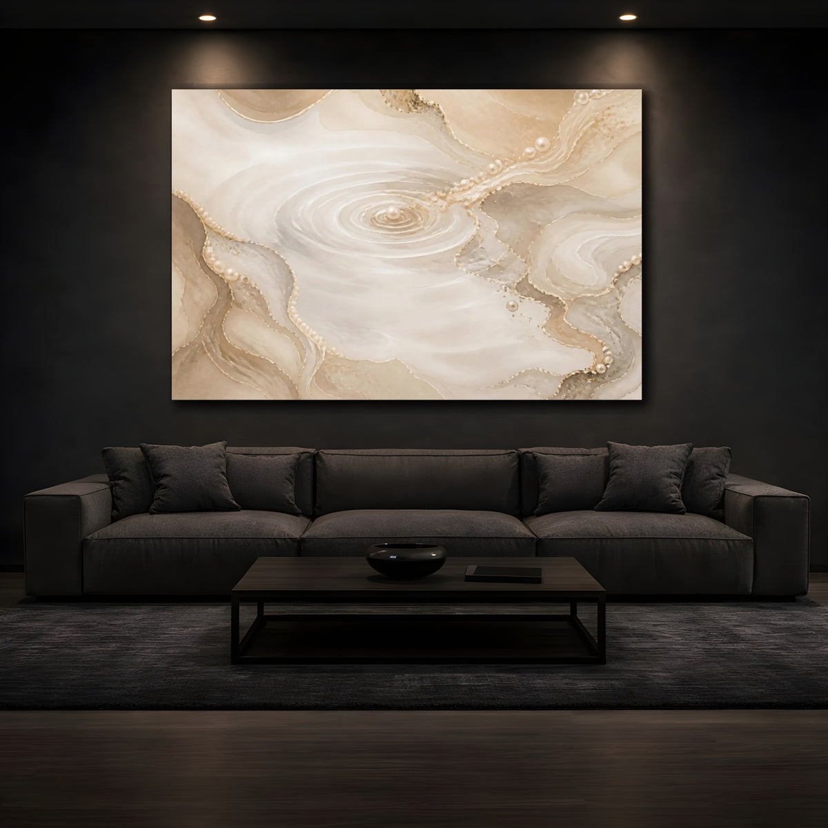 Mockup 3. Golden Pearl Ripples shown as canvas print