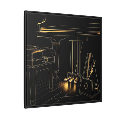 Side Mockup 6. Golden Piano And Metronome shown as framed canvas print