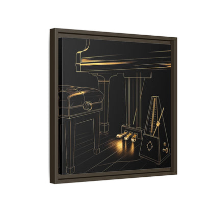 Side Mockup 14. Golden Piano And Metronome shown as framed canvas print