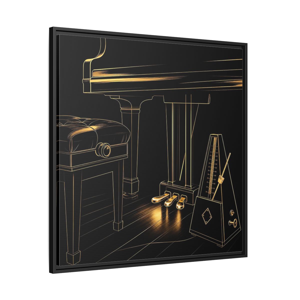 Side Mockup 30. Golden Piano And Metronome shown as framed canvas print