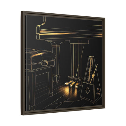 Side Mockup 27. Golden Piano And Metronome shown as framed canvas print