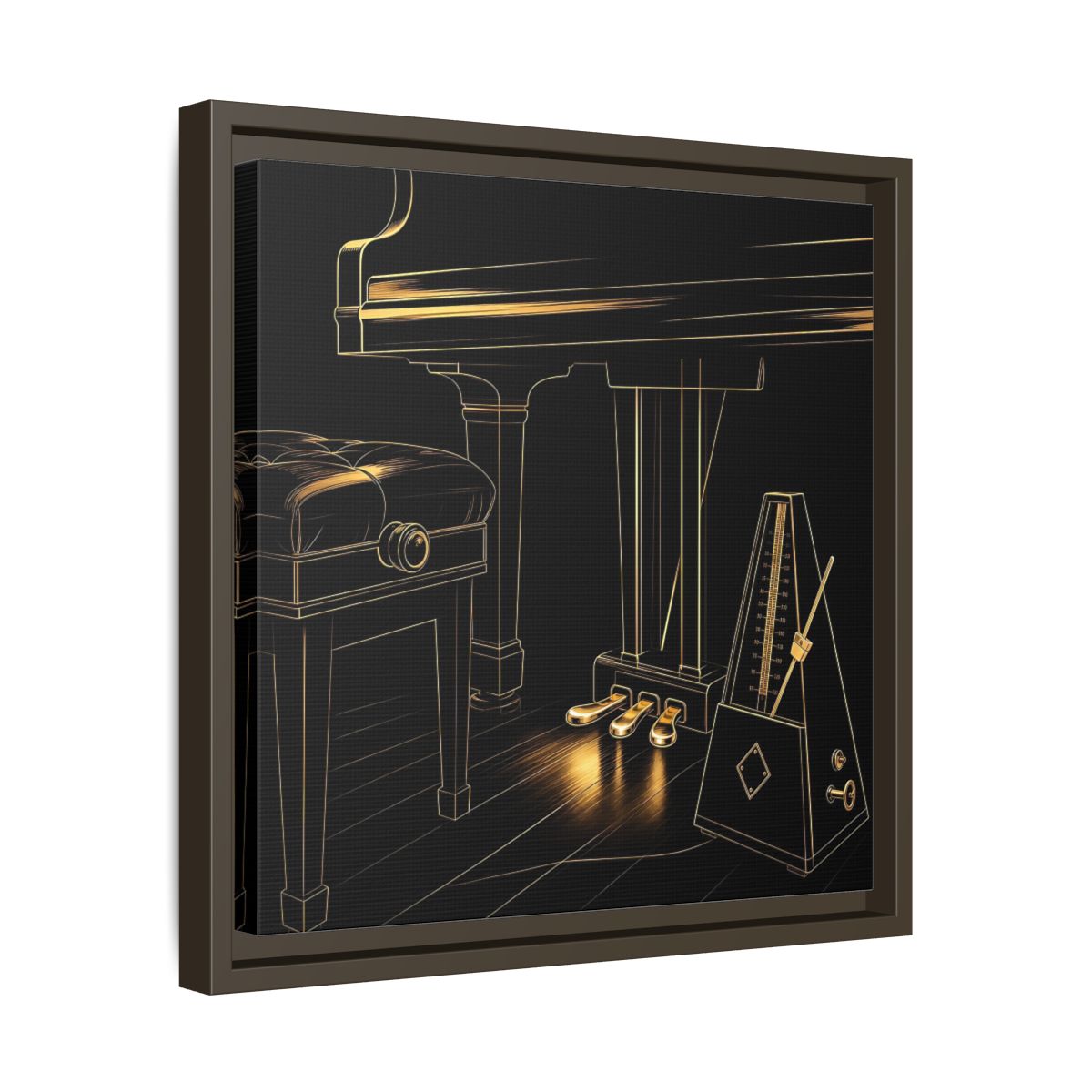Side Mockup 29. Golden Piano And Metronome shown as framed canvas print