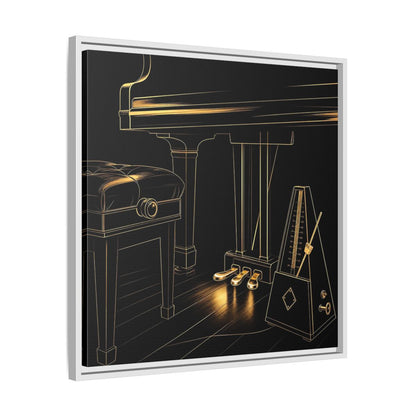 Side Mockup 26. Golden Piano And Metronome shown as framed canvas print