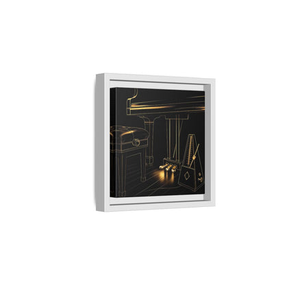 Side Mockup 1. Golden Piano And Metronome shown as framed canvas print