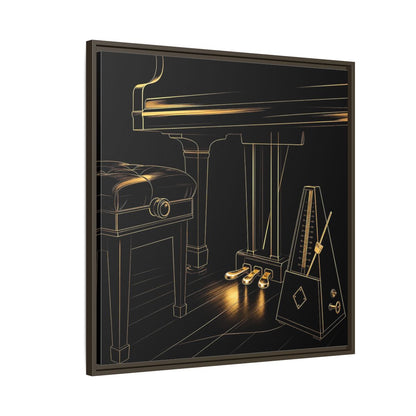 Side Mockup 8. Golden Piano And Metronome shown as framed canvas print