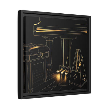 Side Mockup 32. Golden Piano And Metronome shown as framed canvas print