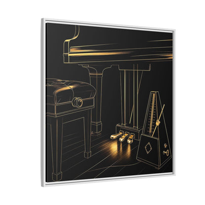 Side Mockup 4. Golden Piano And Metronome shown as framed canvas print
