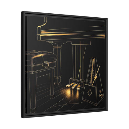 Side Mockup 31. Golden Piano And Metronome shown as framed canvas print