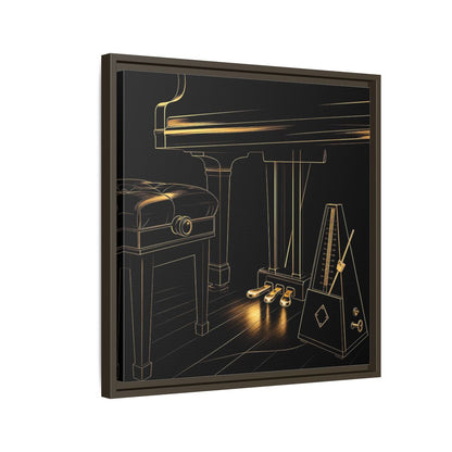 Side Mockup 11. Golden Piano And Metronome shown as framed canvas print