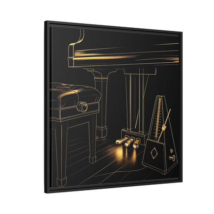 Side Mockup 9. Golden Piano And Metronome shown as framed canvas print