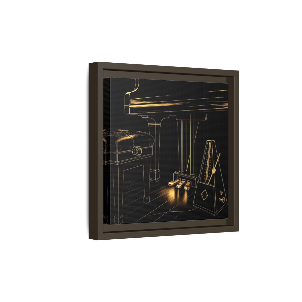 Side Mockup 20. Golden Piano And Metronome shown as framed canvas print