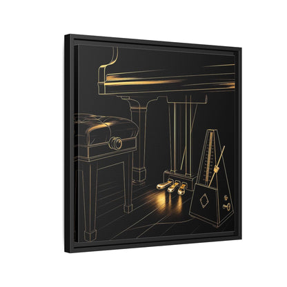 Side Mockup 12. Golden Piano And Metronome shown as framed canvas print