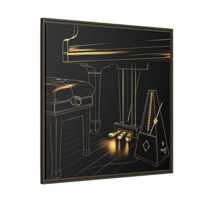 Side Mockup 5. Golden Piano And Metronome shown as framed canvas print