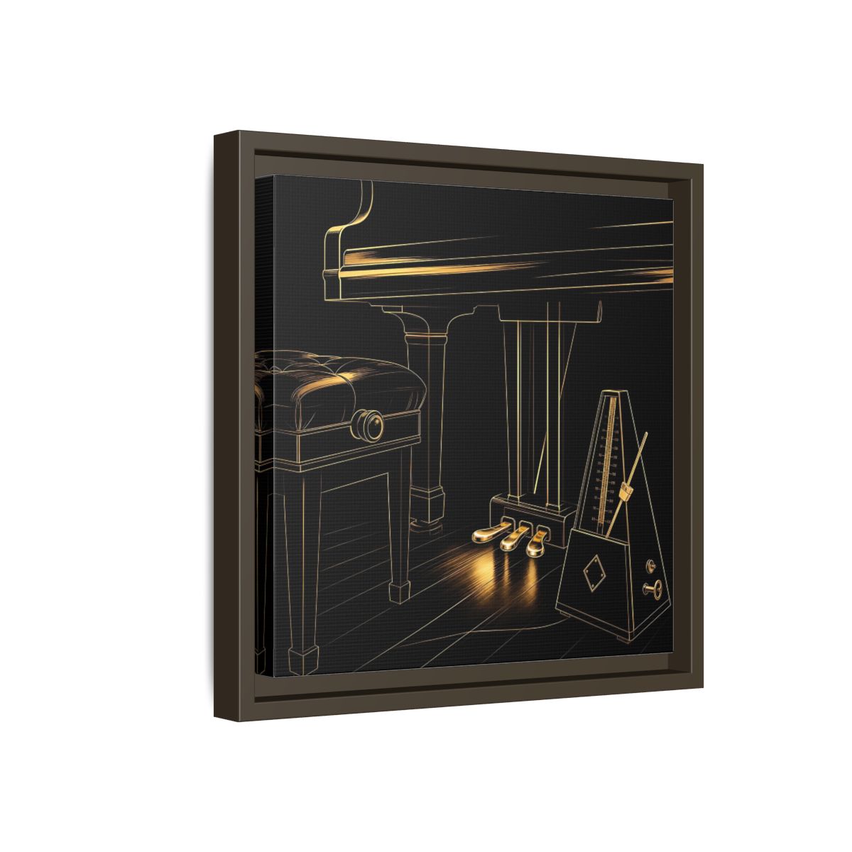 Side Mockup 17. Golden Piano And Metronome shown as framed canvas print